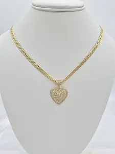 Spanish style chain heart shaped charms featuring zirconia in 14k gold plated.(44)