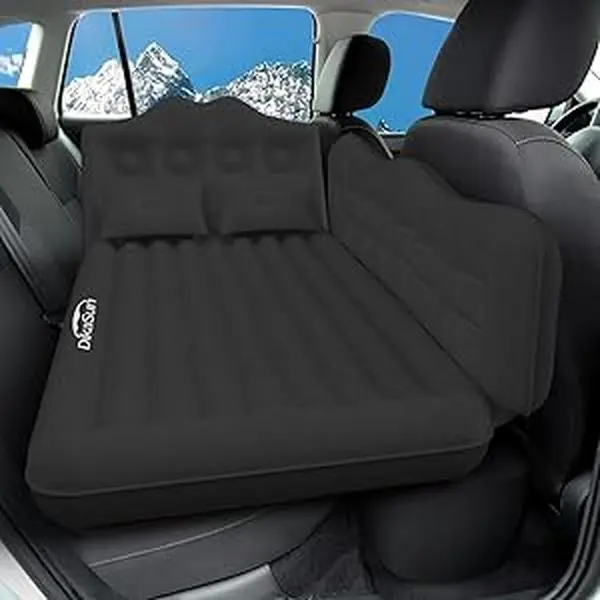 DikaSun Car Sleeping Bed, Leak-Proof Thick Flocking PVC Air Mattress for SUV Back Seat, Waterproof Outdoor Camping Equipment with Pump & 2 Pillows, Portable Airbed, Anti-Drop Design, Fits Cars, Self Inflating Bed, Travel Accessories, Shock-Absorbent