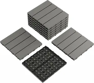 9-Pack Plastic Interlocking Deck Tiles, Outdoor Patio Flooring, 12"x12" Interlocking Decking Tile Outdoor All Weather Use, Waterproof Patio Pavers for Pool Balcony Backyard Porch(Grey, 9 Sq ft)