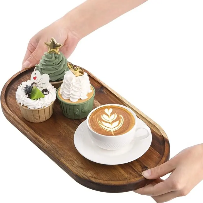 Multifunctional Wooden Kitchen Serving Tray, Food Trays, Breakfast Plate, Coffee, Dessert Dish, Salad Bowl, Appetizer Platter, Food Grade Wood, Holiday Decor, Dessert Display Plate, Salad Plates, Plates Bowls