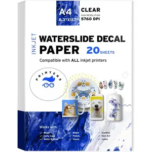 Water Slide Decal Paper Inkjet 20 Sheets A4 Size  Water-Slide Transfer Paper Clear Transparent Printable Water Slide  for Tumblers, Mugs, Glasses DIY Christmas