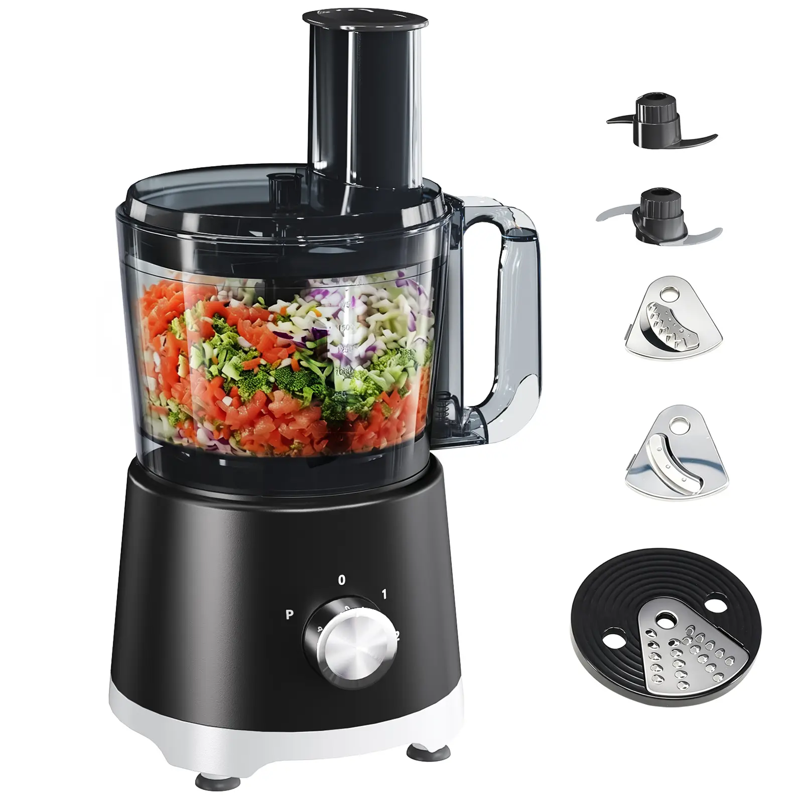 DUMOS 2.5L Multifunctional Food Processor - 5 Blades, 3-Speed Powerful Quiet Motor, Vegetable Cutter, Mixer, Slicer, Shredder, Dough Maker, Meat Processor for Kitchen Use, Slicer Attachment Mini Food Processors & Choppers