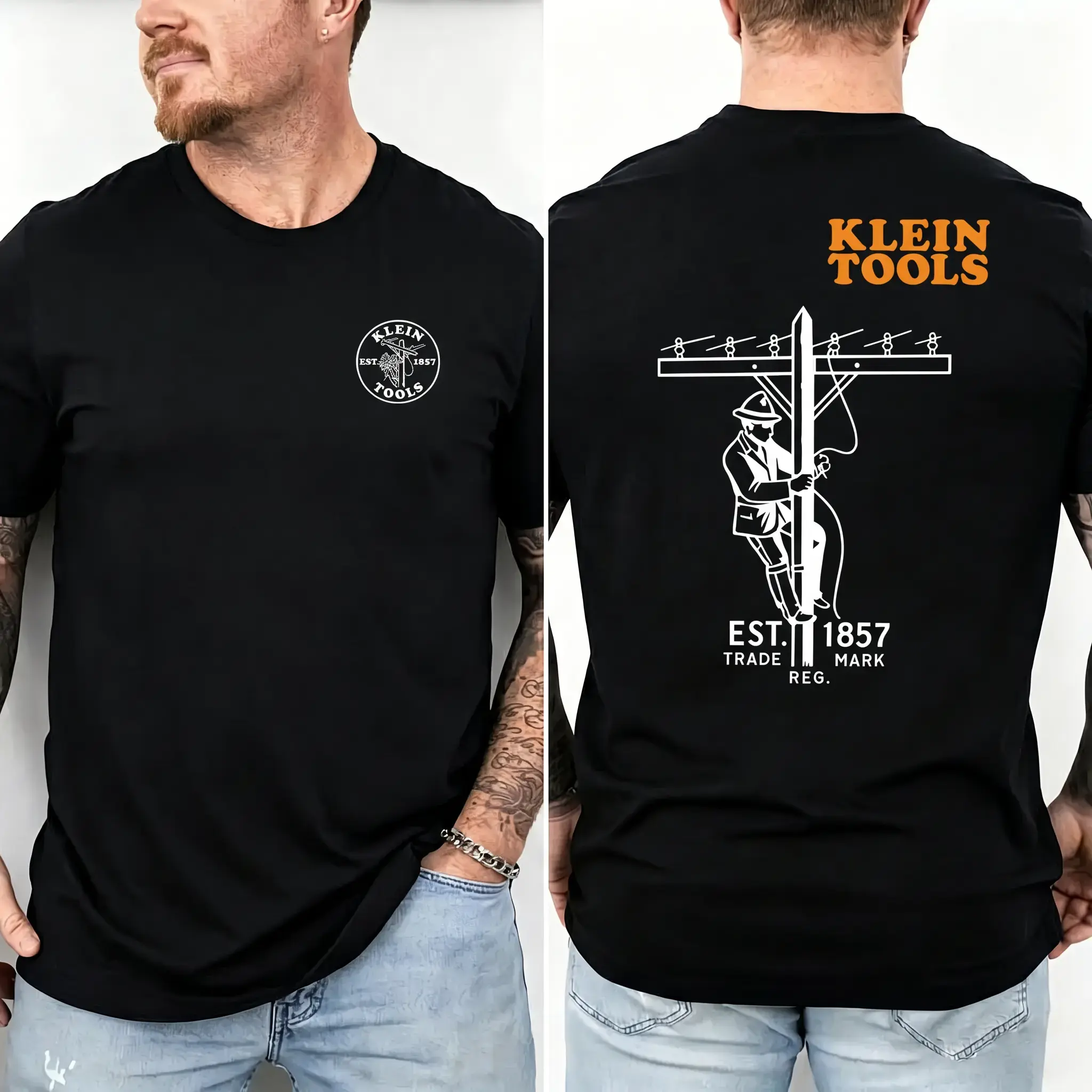 Klein Tools Men's Lineman Casual Loose Short-Sleeve Round Neck Top - Vintage US Pride Graphic Tee, All Sizes Including 2XL, Full Color, Gift For Him, Shortsleeve, Us Pride / Nation Pride