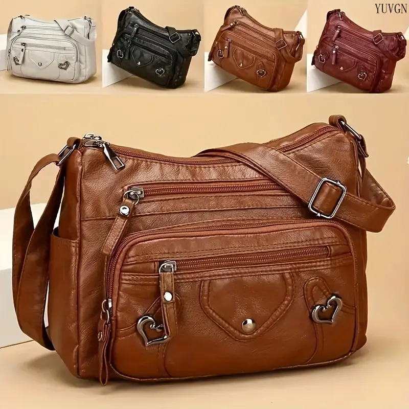 Vintage PU Leather Crossbody Bag for Students, High-Capacity Solid Color Shoulder Purse with Adjustable Strap for Everyday Use, Back To School Haul, Bags For Everyday, Everyday Bag