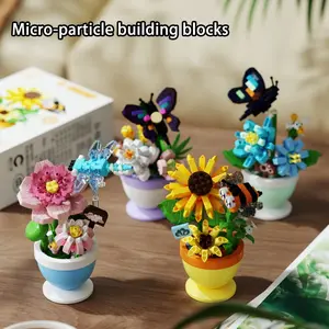 Plant Potted Design Building Toy, 1 Box Simulation Flower Building Blocks Toy, Home Decoration Ornament, Creative Birthday Gifts, Rose Figure