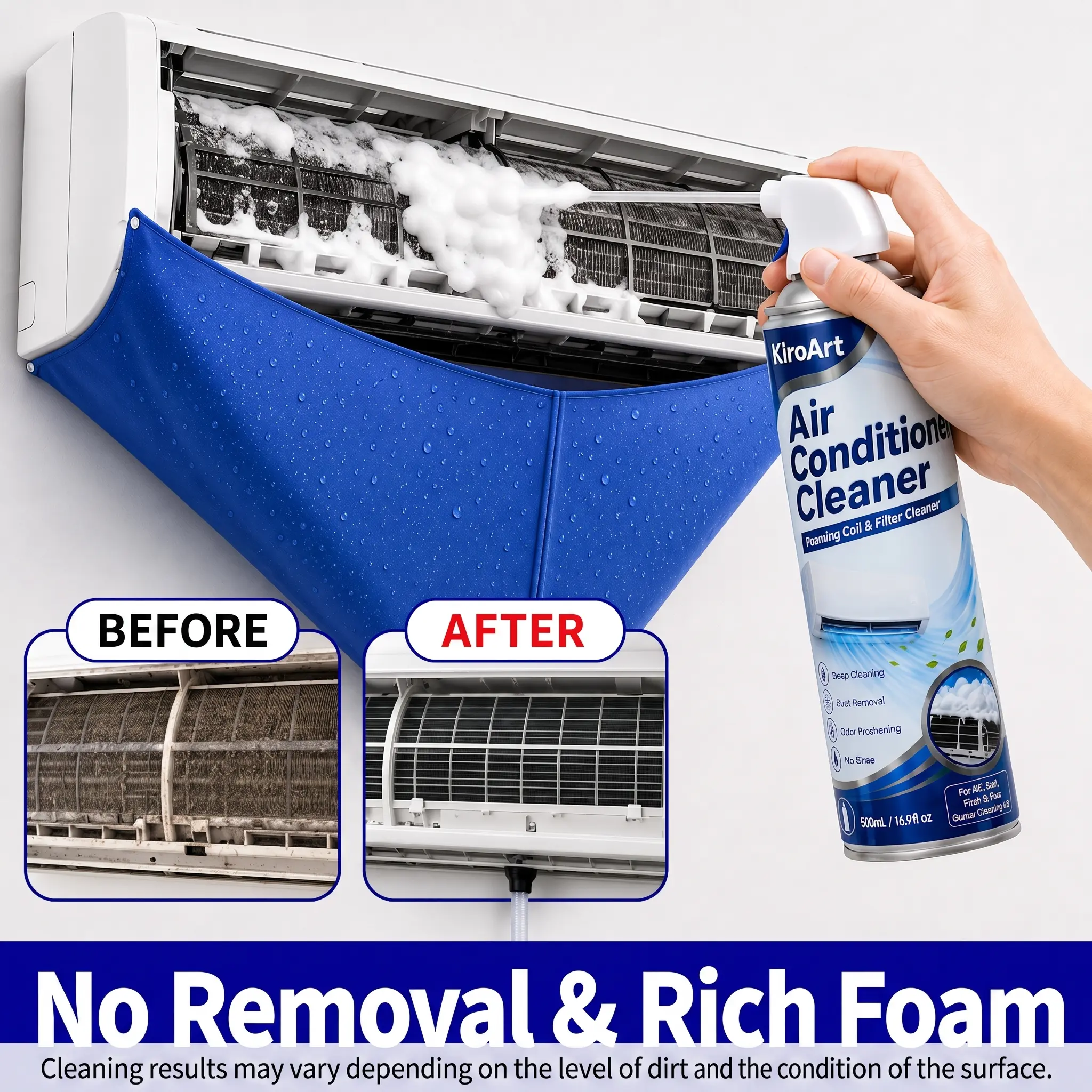 Air Conditioner Cleaner Foam Spray, AC Coil Cleaner for Home & Car HVAC Systems, Removes Dirt Dust Grease Odors, Improves Cooling Efficiency & Airflow, No Rinse Formula