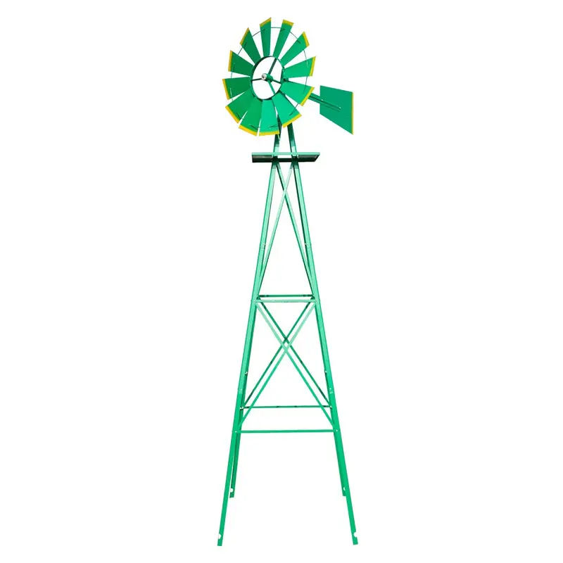 8FT Ornamental Artificial Iron Windmill - Heavy-Duty Backyard Garden Decoration with 4-Leg Design, 22 Inches Diameter Wheel, Weather Vane (21.6in, 25.98in Dimensions)