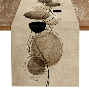 1pc, Gray and Black Geometric Polka Dot and Line Combination Pattern Printed Table Runner, Autumn Table Runner, Minimalist Modern Style, Printed Polyester Table Runner, Long Runner with Clear and Elegant Print, Home Decor, Suitable for Family Dining