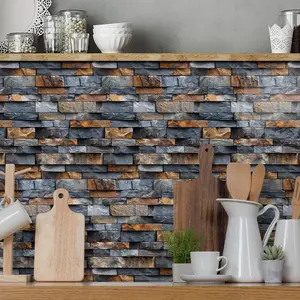 Stone Pattern Wall Sticker, Decorative Wall Sticker, 12pcs/set Self-adhesive Wall Tile Sticker, Waterproof & Oil-proof Wall Decal Home Decor for Kitchen & Bathroom Backsplash