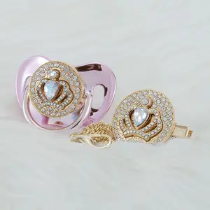 Bling Baby Pacifier with Crown Design, Ideal for Baby Showers, Photoshoots & Special Moments Gold Diamond Pacifier