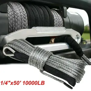 1/4" x 50' 10000LBS Synthetic Winch Rope | Recovery Cable with Protective Sleeve | Heavy Duty Winch Line for ATV UTV 4x4 Offroad Truck