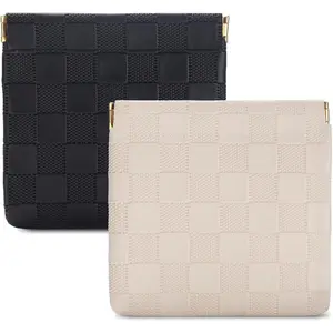 2 count Small Makeup Bag for Purse, Mini  Bag  Pouch for Women, Checkered Purse Self-closing Small Travel Kit  Lipstick  Storage Bag (Black, Beige)