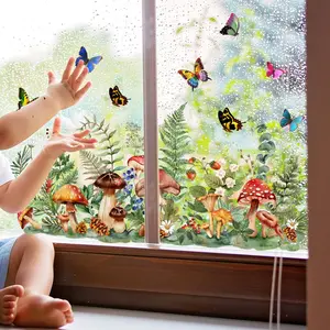 Butterfly & Mushroom Pattern Window Sticker, 1 Count Double Sided Visual Window Decal, Decorative Sticker for Home Living Room Bedroom, Ornaments