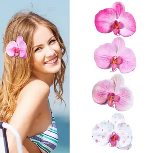 4Pcs Hawaiian Flower Hair Clips for Women Vibrant Orchid & Hibiscus Hair Duckbill Clips Artificial Tropical Flower Clips for Summer Beach Vacation Boho Party