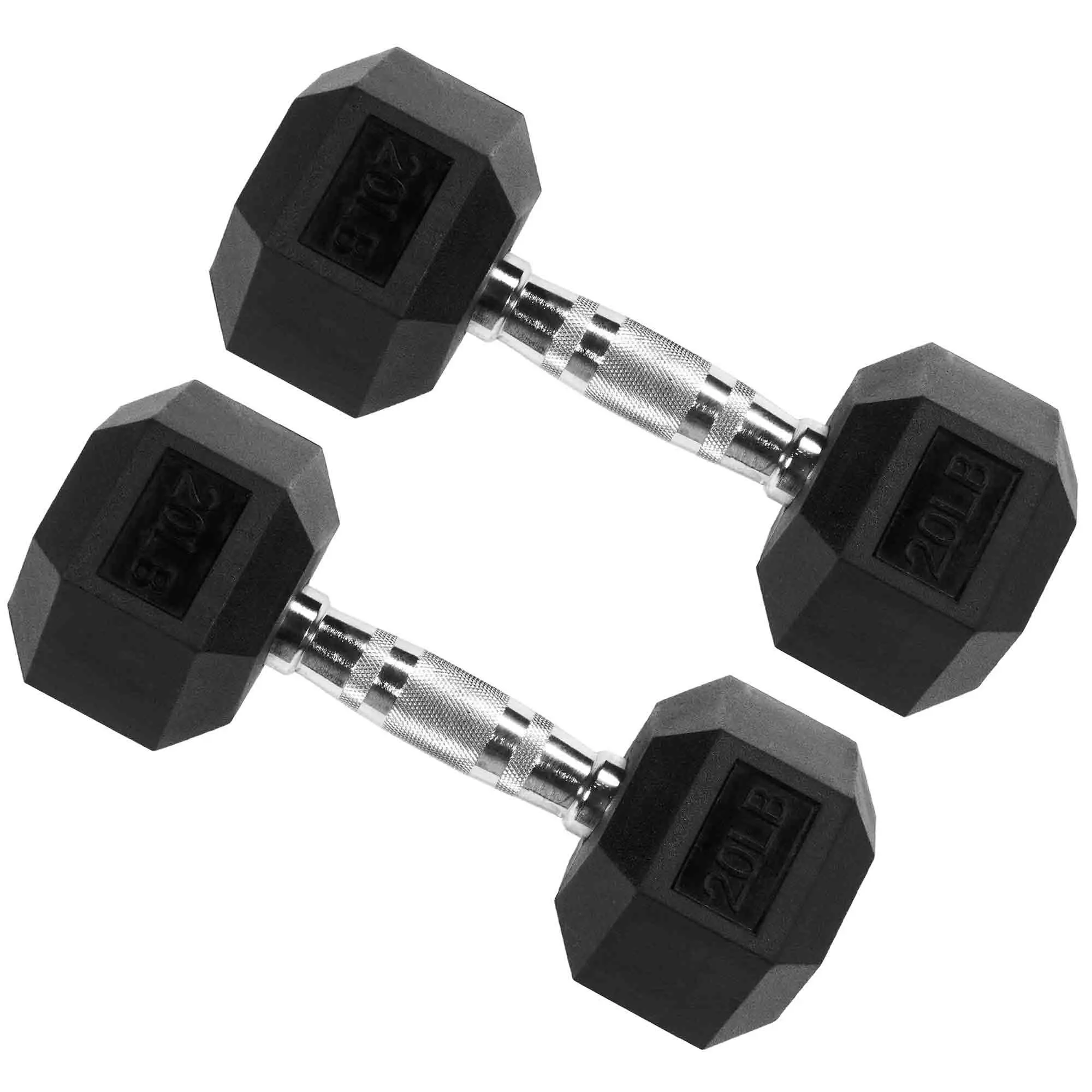 Rubber Coated Dumbbell Set, 40 lbs Total (2 x 20 lbs), Hexagonal Shape with Anti-Roll Grip for Home Gym Full Body Resistance Training, Weights, Full Body Workout, Body Recomp, Toned Arms