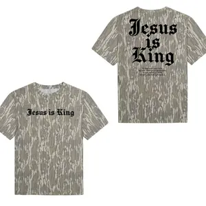 Jesus Is King Retro Cotton Camo T-Shirt Men's Casual Round Neck Short Sleeve Camo T-Shirt, Style Camo 3D T Shirt, t Shirt Camo 3D