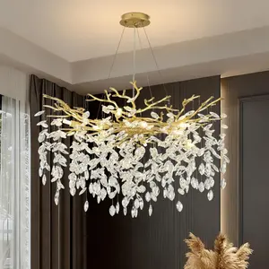 Modern Crystal Chandelier Suitable for Dining Room Branch Chandelier 18 Inches (Approximately 45.0 cm) Gold Luxury Chandelier with K9 Raindrop Crystals High Ceiling Chandelier Suitable for Living Room Entrance Hallway