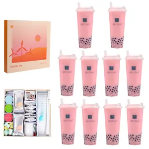 Boba Tea DIY Box, 10 Servings with Cups, lids and Straws, Natural Tea, Vitamin C Based, Popping Bubble, Nata De Coco and Crystal Jelly, DIY, Boba, Tea Kit WITH, popping pearl boba, burst boba, boba pearl, bober tea, bubble tea, tea ball, instant bubble