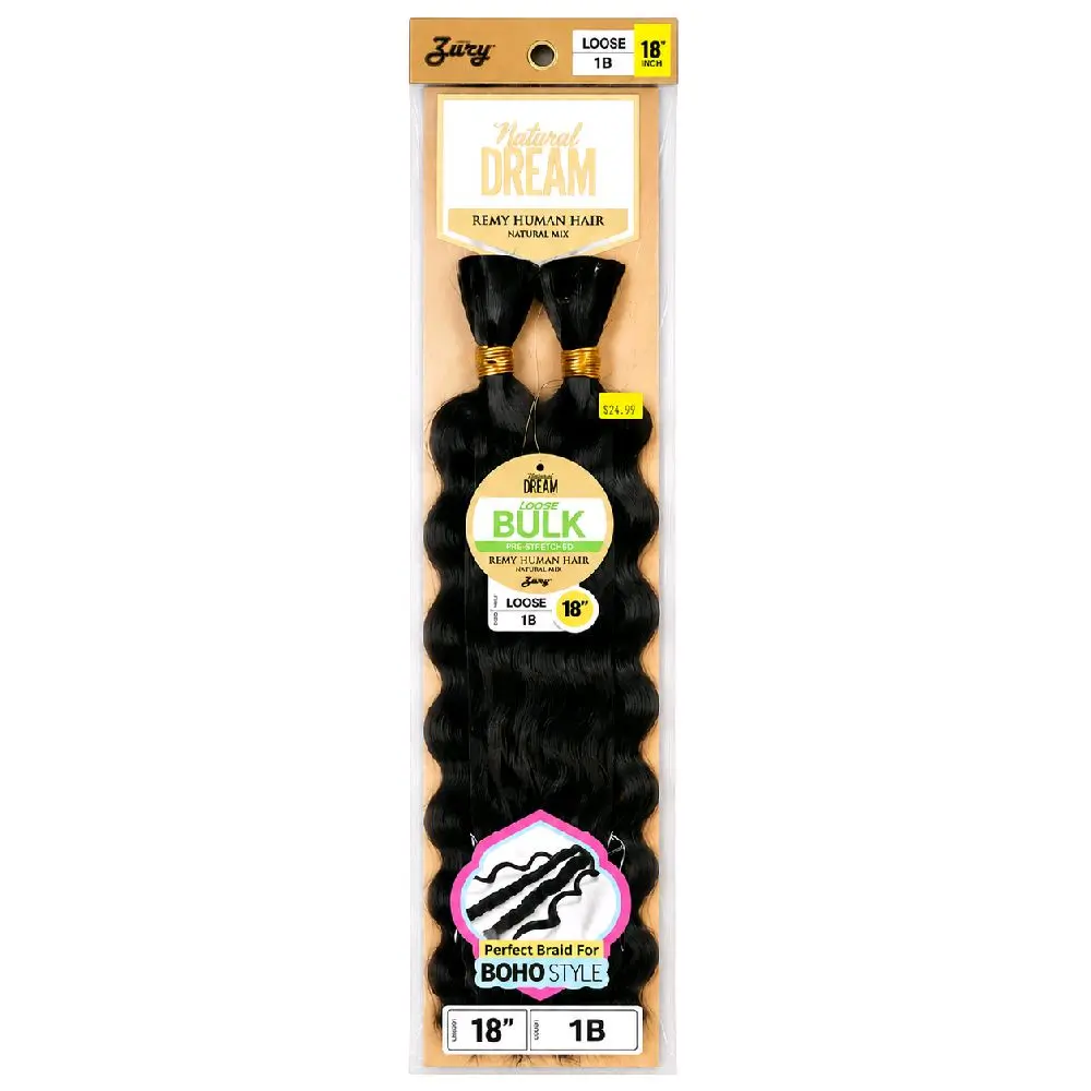 Zury Loose Bulk Boho Braid Hair 18" – 1B Natural Black