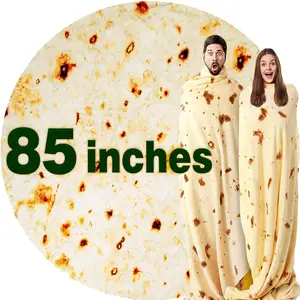 85in White Elephant Gifts for Adults Useful Burrito Tortilla Blanket Funny Wrap Throw Blankets Women Men Round Soft Flannel Mexican Taco  Novelty Gag