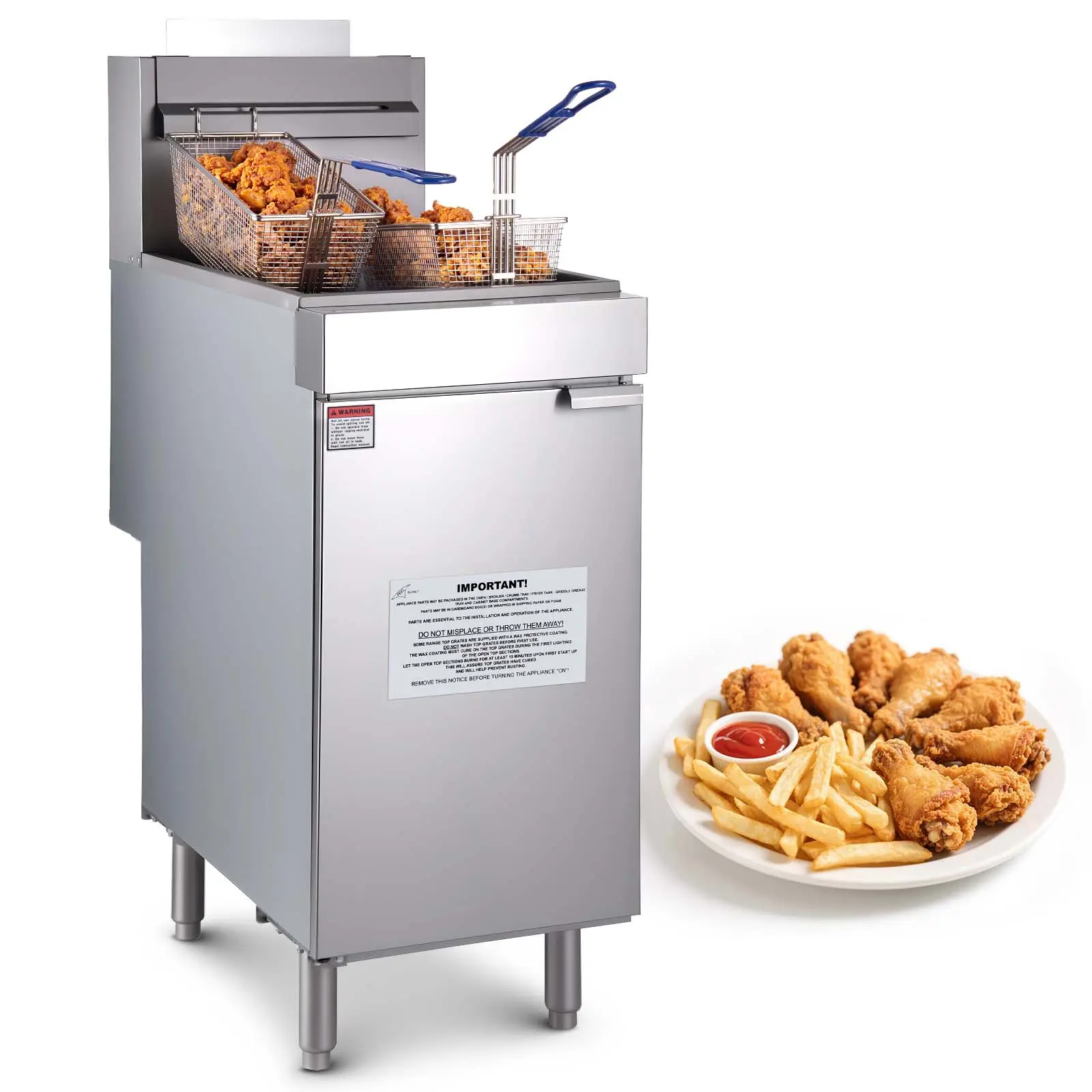 【Summerfinds】VEVOR Commercial Deep Fryer, 3-Burner Fryer for Restaurants, Stainless Steel Floor Standing Deep Fryers with Dual Baskets and Adjustable Temperature, Natural Gas Powered, 40 lbs Capacity, 90,000 BTU