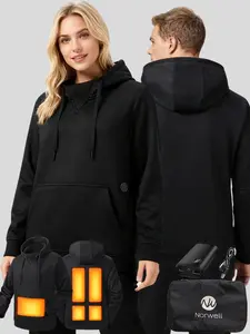 Norwell Unisex Heated Winter Hoodie with 7.4V/3A 5000mAh Battery Pack, Comfort Minimalist Outdoor Sweatshirt for Men & Women, Lightweight High Neck Hooded for Hiking Skiing Camping Hunting - Black【Includes Power Bank】