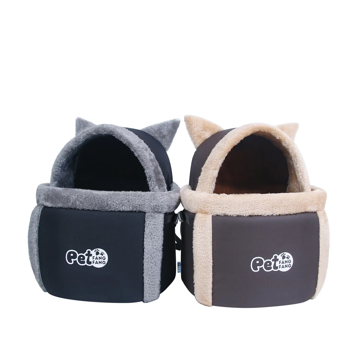 PET FANGFANG Cat Ear Pet Carrier Backpack, Warm Fleece Small Dog Cat Travel Carrier Bag, Portable Breathable Outdoor Pet Shoulder Bag for Small Animals