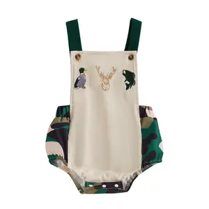 Newborn Baby Boy Hunting Clothes Duck Deer Hunter Camo Outfit Embroidery Sleeveless Suspender Romper Summer Clothes