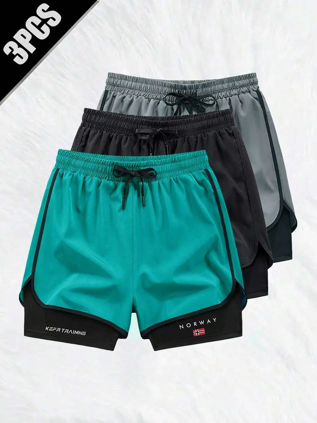 3-Pack Summer Breathable Letter Print Gym Shorts, Loose-Fit Elastic Running Outdoor Fitness Pants, Casual Beach Volleyball Men's Five-Quarter Pants