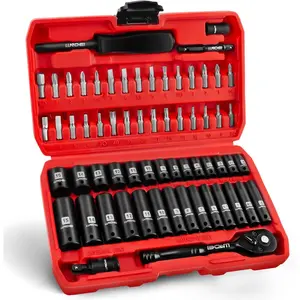 1/4" Drive Socket Wrench Set, 1/4-Inch Impact Socket Set Metric(4-15mm) Deep and Shallow 6 Point, CR-V, 63PCS with 72T Ratchet Wrench Handle for Household&Automotive Repairing