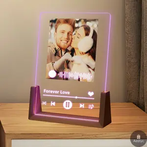 Custom Photo Frame with LED Light Acrylic Music Picture Frame Free Photo Printing Customized Song Plaque for Birthday Christmas Wife Boyfriend Mom