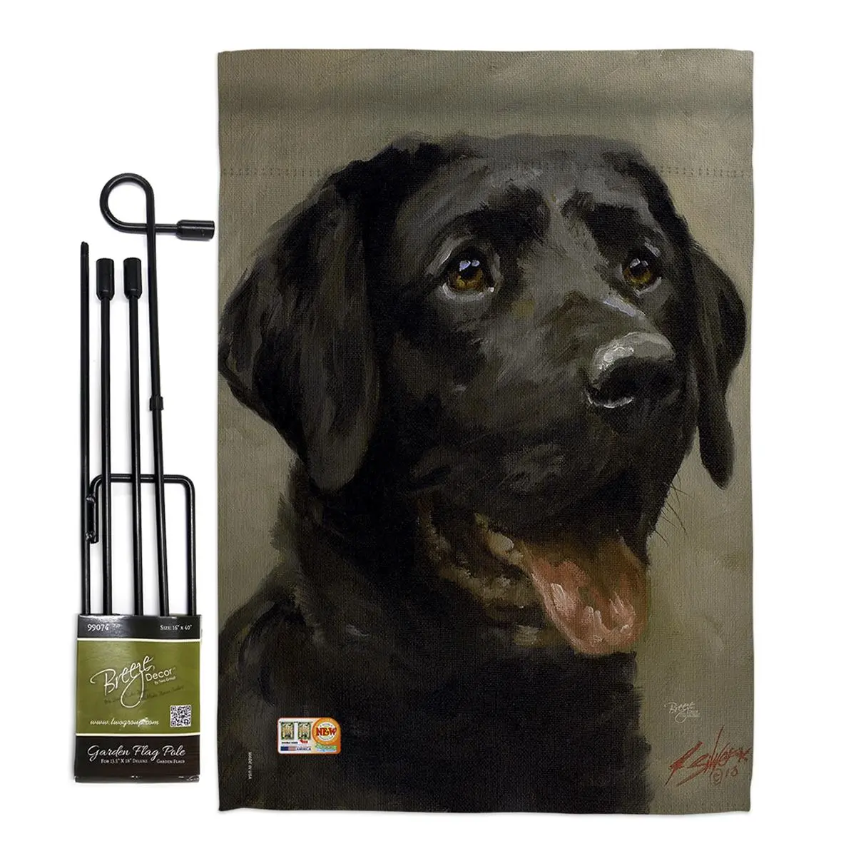Breeze Decor BD-PT-GS-110076-IP-BO-D-US14-AL 13" X 18.5" in. Black Lab Nature Pets Vertical Double Sided Mini Garden Flag Set with Banner Pole