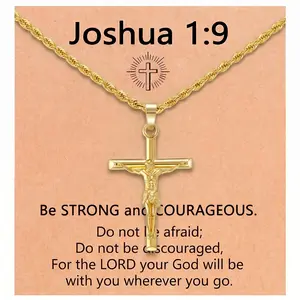 【Father's Day Gift】Stainless Steel Crucifix Cross Necklace with Inspirational Bible Verse Card,Joshua 1:9Philippians 4:13 Inspirational, Christian Faith Gift , Jesus Cross Rope Chain Jewelry for Prayer, Strength, Courage, Christmas Gift
