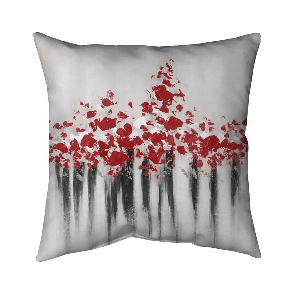 Begin Home Decor 5541-1616-AB33-1 16x16 in. Gray Contemporary Shapes Abstract Art Print Standard Pillow - Falling Red Dot Accent Pillow, Abstract Art Print Standard Pillows