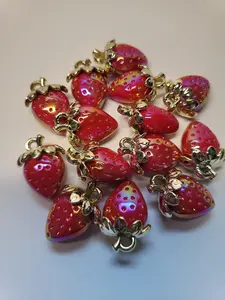 Red Strawberry acrylic pendants,iridescent coating | 5 per order