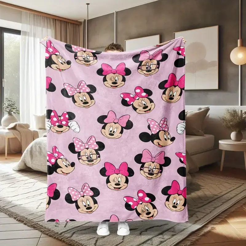 [SummerVibes] DISNEY CLASSIC Mickey Mouse & Minnie Mouse Pink Flannel Blanket, Soft & Warm All-Season Throw, Perfect Gift for Birthdays, Holidays, or Home Decor