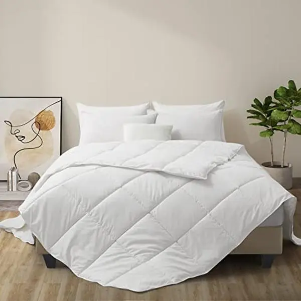 Goose Feather Down - White lightweigh Comforter - 100% Cotton Cover Full/Queen Bed Comforter- Bedding for Kids, Teens, and Adults -