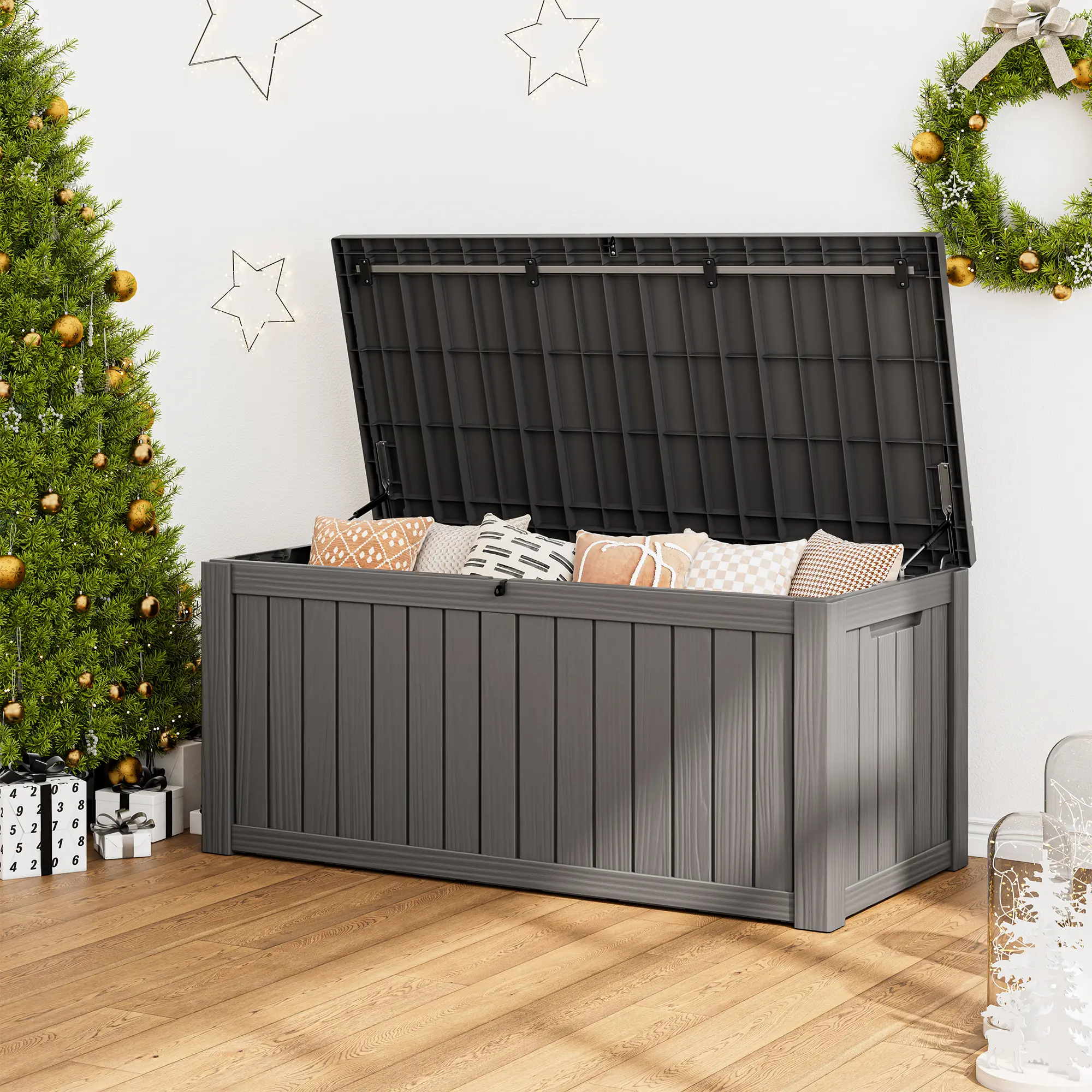 120 Gallon Outdoor Storage Box - Durable Waterproof Resin, Ideal for Patio, Garden, and Garage Organization.Summervibes