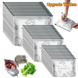 10/30-Pack 2026 New Reusable Thickened Aluminum Foil Resealable Vacuum Zipper Pouches Stand Up Food Storage Bags with Label for Vegetables Fruits Meats Available in Small, Medium, Large Sizes Containers