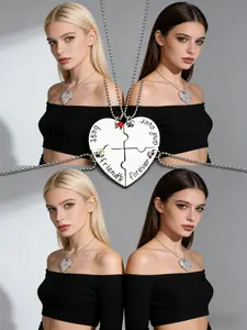4-piece set of Forever Best friend necklace, creative necklace pendant made of love for good friends and best friends, fashionable jewelry with friendship charm for your best friend, Heart Shaped Necklace!