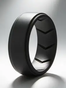 Men's Sporty Silicone Ring, Breathable Design Ring for Men, Fashion Accessories for Outdoor Gym Workout Running Climbing Camping, Textured Band Ring