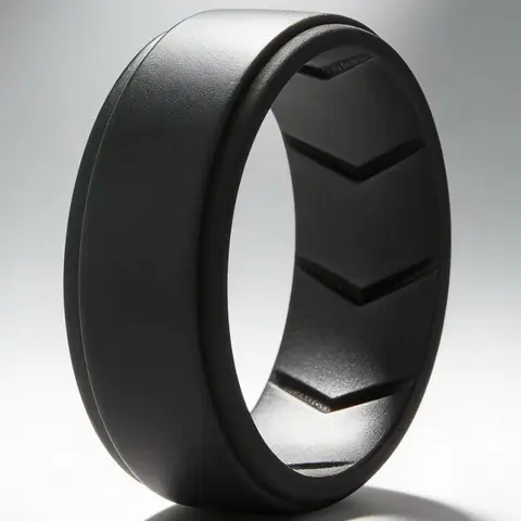 Men's Sporty Silicone Fitness Ring, Breathable Design Ring for Men, Fashion Accessories for Outdoor Gym Workout Running Climbing Camping, Textured Band Ring
