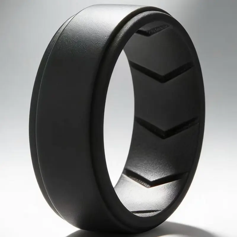 Men's Sporty Silicone Fitness Ring, Breathable Design Ring for Men, Fashion Accessories for Outdoor Gym Workout Running Climbing Camping, Textured Band Ring