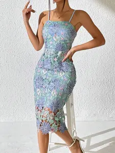Floral Pattern Sexy Lace Overlay Sling Dress