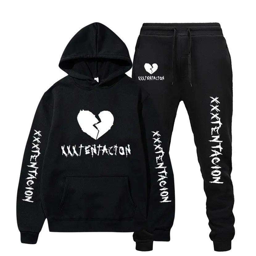 XXXTENTACION 2-Piece Broken Heart Edition Hoodie & Jogger Set, Hip Hop Streetwear, Unisex, Logo Print, Soft Cotton Blend, Menswear, Womenswear, Tiktok Trending