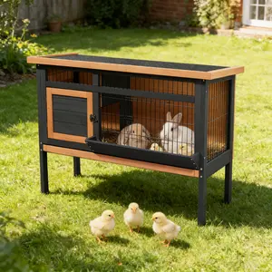 Rabbit Hutch with Removable Tray & Openable Roof - Elevated Wooden Bunny Cage Rabbit Hutch with Removable Tray & Openable Roof - Elevated Wooden Bunny Cage
