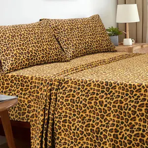Orbby T-144 Leopard Print Brown 100% Cotton Percale Sheet Set – Ultra Soft Cooling Breathable Bedding, Deep Pocket Fit, Luxury 4PC Bed Sheet Set, Modern Aesthetic Home Essentials