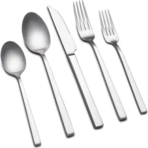 Forged Silverware Set for 8, 40- Stainless Steel Matte Satin Finish Flatware Set Silverware Cutlery Set Tableware Modern Kitchen Utensils Set for  Restaurant, Dishwasher Safe