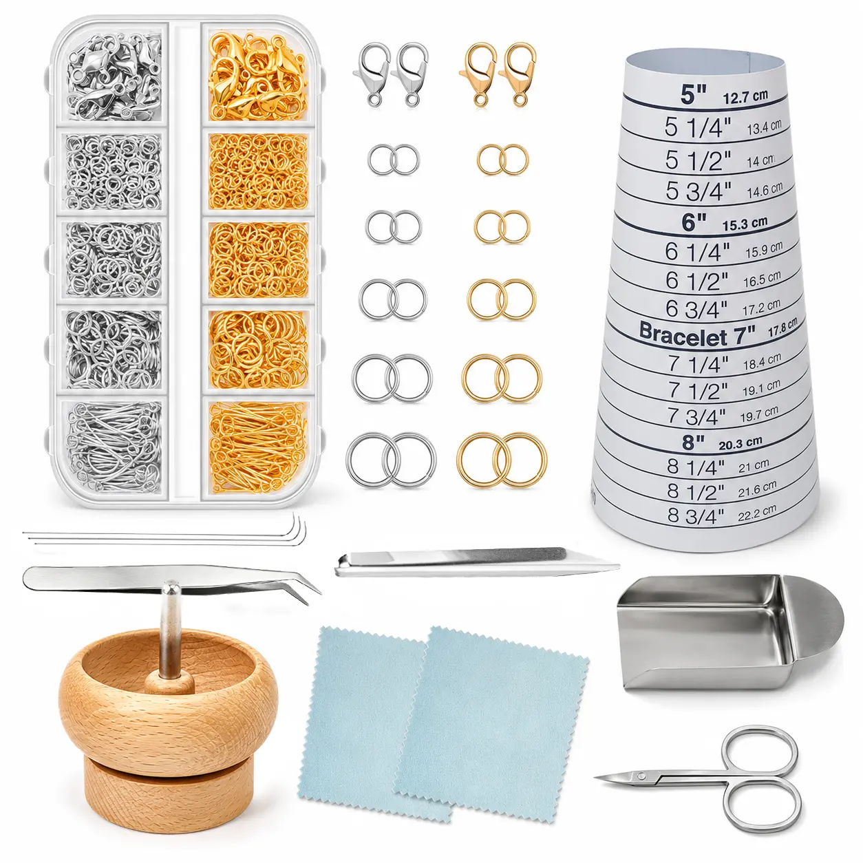 DIY Beading Jewelry-Making Kit for Adults - Assorted Findings, Bracelet Sizer, Jump Rings, Clasps, Tweezers, Scissors, Storage Box - Connect Charms Effortlessly, Handmade Gifts, Crafting Supply