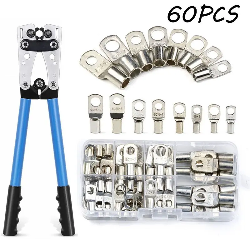 Multipurpose Car Auto Copper Ring Terminal, Wire Crimp Connector, Crimping Terminals with HX-50B Plier, Professional Bare Cable Battery Terminals Soldered Connectors Kit, Universal Connector